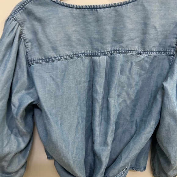 The Kooples Jeans Chambray Wrap Top Size 2 GUC Small Stain B0413 - Picture 7 of 10